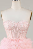 Trendy A-Line Sweetheart Pink Short Graduation Dress with Ruffles