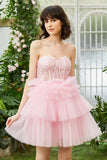 A-Line Sweetheart Pink Short Graduation Dress