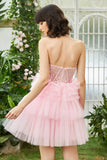 A-Line Sweetheart Pink Short Graduation Dress