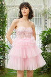 A-Line Sweetheart Pink Short Graduation Dress