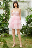 A-Line Sweetheart Pink Short Graduation Dress