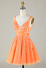Load image into Gallery viewer, Sparkly Orange A Line Glitter Homecoming Dress with Sequins