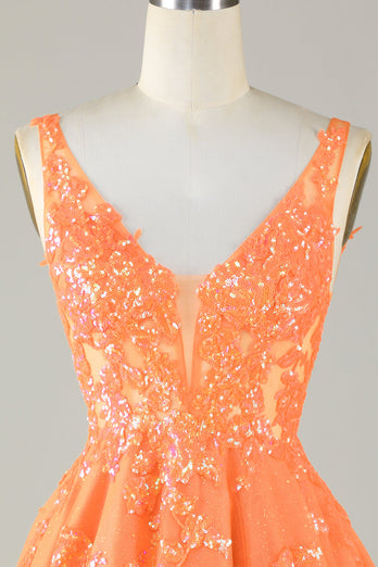 Sparkly Orange A Line Glitter Homecoming Dress with Sequins