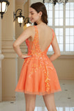 Sparkly Orange A Line Glitter Homecoming Dress with Sequins