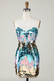 Sparkly Blue Sequined Tight Short Graduation Dress