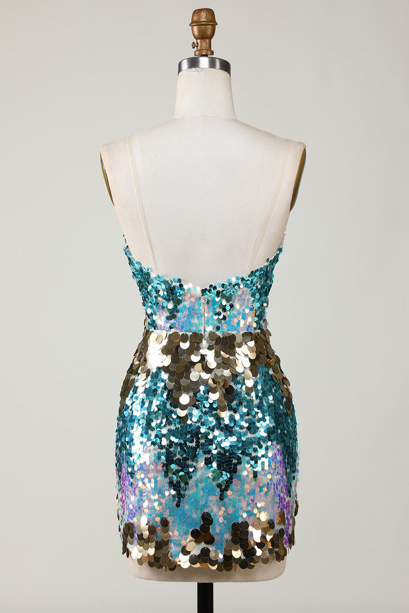 Load image into Gallery viewer, Sparkly Blue Sequined Tight Short Graduation Dress