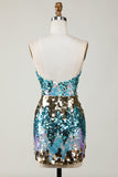 Sparkly Blue Sequined Tight Short Graduation Dress