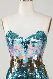 Sparkly Blue Sequined Tight Short Graduation Dress