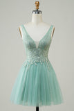 A Line Cute Green Homecoming Dress with Appliques