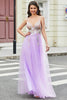 Load image into Gallery viewer, Gorgeous A Line Spaghetti Straps Lilac Long Prom Dress with Appliques