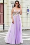 Gorgeous A Line Spaghetti Straps Lilac Long Prom Dress with Appliques