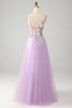 Load image into Gallery viewer, Glitter A-Line Spaghetti Straps Lilac Long Prom Dress with Flowers