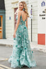 Load image into Gallery viewer, Green Spaghetti Straps A Line Prom Dress with Appliques