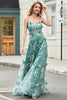 Load image into Gallery viewer, Green Spaghetti Straps A Line Prom Dress with Appliques