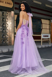 Gorgeous A Line Halter Neck Grey Purple Corset Prom Dress with Appliques