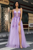 Load image into Gallery viewer, Gorgeous A Line Halter Neck Grey Purple Corset Prom Dress with Appliques