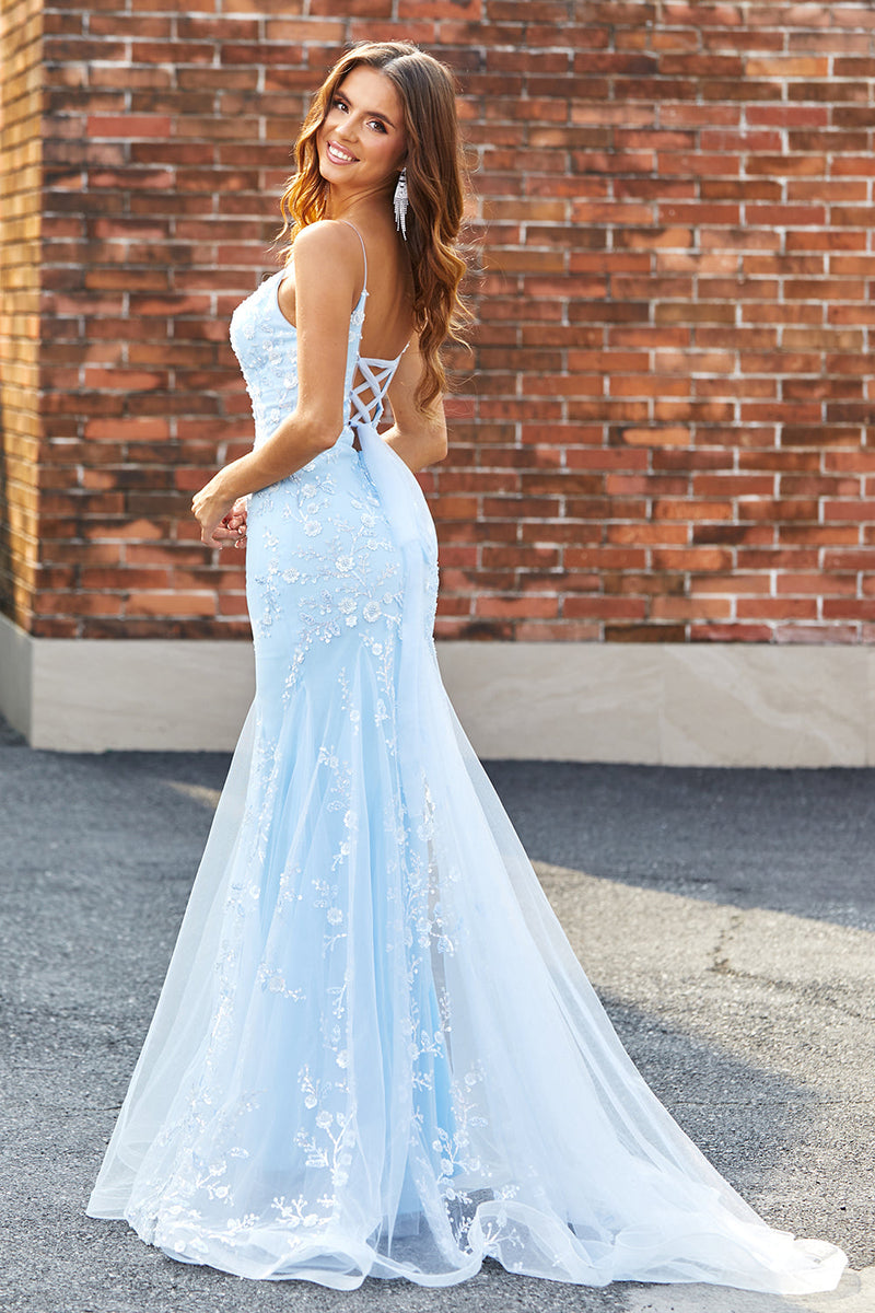Load image into Gallery viewer, Light Blue Sparkly Beaded Mermaid Long Prom Dress