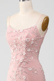 Mermaid Blush Spaghetti Straps Prom Dress with Appliques