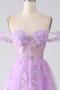 Load image into Gallery viewer, Lilac A-Line Off The Shoulder Beaded Corset Prom Dress