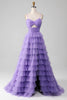 Load image into Gallery viewer, Purple Tulle A-Line Tiered Long Prom Dress with Slit