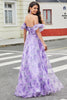 Load image into Gallery viewer, Lavender Printed A line Prom Dress with Removable Sleeves