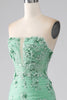 Load image into Gallery viewer, Green Mermaid Strapless Tulle Long Prom Dress with Appliques