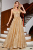 Load image into Gallery viewer, Golden Glitter Corset Long Prom Dress with Flowers