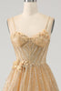 Load image into Gallery viewer, Glitter Golden Corset Long Prom Dress with Flowers
