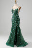 Load image into Gallery viewer, Mermaid Lace-Up Back Dark Green Prom Dress with Appliques