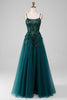 Load image into Gallery viewer, Dark Green Spaghetti Straps A Line Prom Dress with Slit