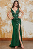Load image into Gallery viewer, Sparkly Dark Green Mermaid Prom Dress with Slit