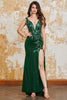 Load image into Gallery viewer, Sparkly Dark Green Mermaid Prom Dress with Slit