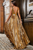Load image into Gallery viewer, Stunning A Line V-Neck Golden Long Prom Dress with Split Front