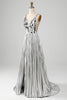 Load image into Gallery viewer, Sparkly A Line Deep V-Neck Golden Long Prom Dress with Split Front