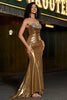 Load image into Gallery viewer, Sparkly Golden Mermaid Strapless Long Beaded Prom Dress with Slit