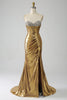 Load image into Gallery viewer, Golden Mermaid Strapless Long Prom Dress with Slit