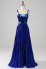 Load image into Gallery viewer, Sparkly Lace-Up Back Royal Blue Prom Dress with Slit