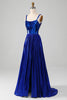 Load image into Gallery viewer, Sparkly Lace-Up Back Royal Blue Prom Dress with Slit