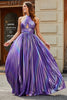 Load image into Gallery viewer, Stunning A Line Halter Neck Purple Long Prom Dress with Keyhole Split Front