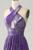 Load image into Gallery viewer, Sparkly Purple Halter A Line Prom Dress with Pleated