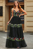 Load image into Gallery viewer, Gorgeous A Line Spaghetti Straps Black Long Prom Dress with Embroidery