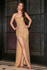 Load image into Gallery viewer, Sparkly Mermaid Spaghetti Straps Golden Sequins Long Prom Dress with Slit