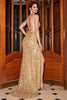 Load image into Gallery viewer, Sparkly Mermaid Spaghetti Straps Golden Sequins Long Prom Dress with Slit