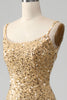 Load image into Gallery viewer, Golden Mermaid Spaghetti Straps Sequined Prom Dress With Slit