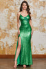Load image into Gallery viewer, Sparkly Mermaid Green Sequins Long Prom Dress with Split Front