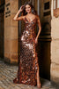 Load image into Gallery viewer, Sparkly Mermaid Spaghetti Straps Golden Sequins Long Prom Dress with Split Front