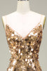 Load image into Gallery viewer, Sparkly Golden Mermaid Sequin Prom Dress With Slit