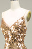Load image into Gallery viewer, Sparkly Golden Mermaid Sequin Prom Dress With Slit