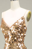 Sparkly Golden Mermaid Sequin Prom Dress With Slit