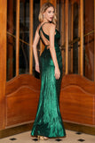 Dark Green Mermaid Spaghetti Straps Long Prom Dress with Open Back